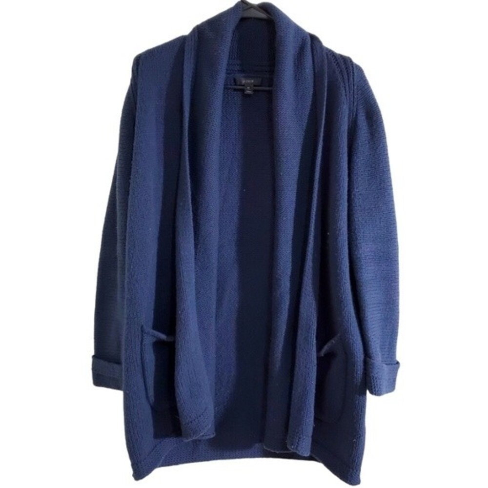 J. CREW Navy Open Front Cardigan Sweater XS Cotton Merino Wool Blend
